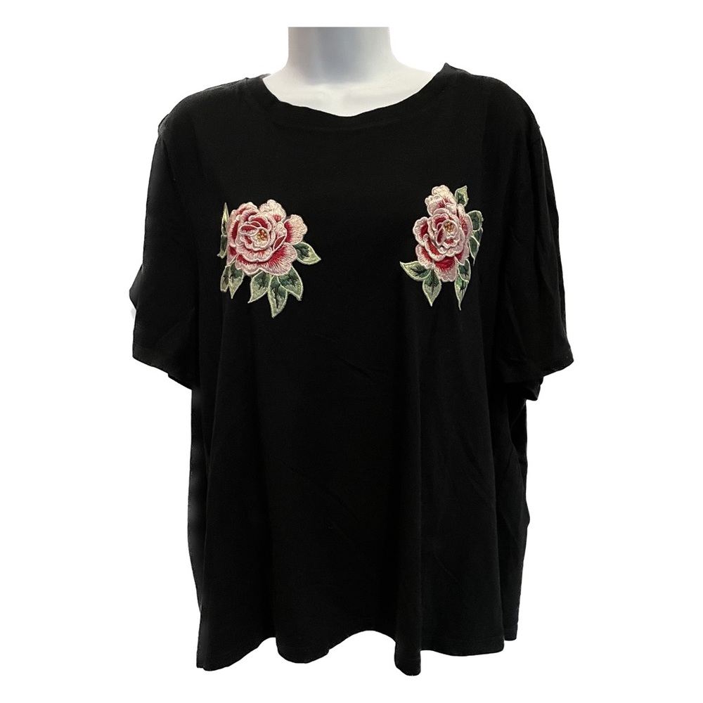 H&M black shirt with rose embroidery on chest